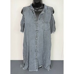 Dear John Women's Denim Cold Shoulder Denim Mini Dress Gray Size Medium